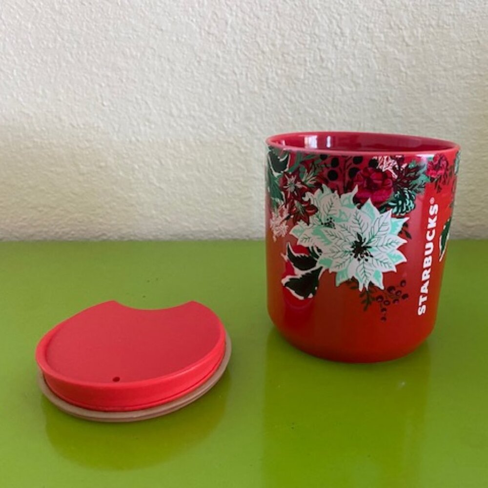 Starbucks Holiday Red ‘Poinsettia Ceramic’ Mini Travel Mug Tumbler NWT
